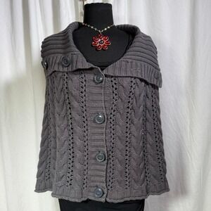 Style & Co. Gray Cable Knit Button-Front Cape – M